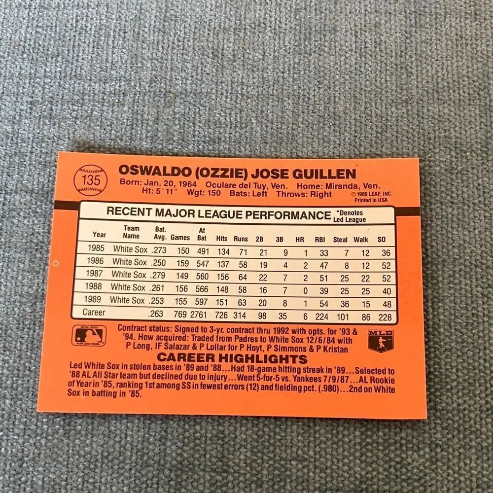 1990 Donruss Chicago White Sox Baseball Card Trading Card